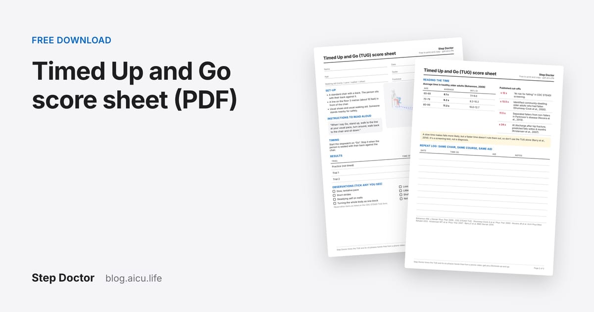 Free Timed Up and Go (TUG) Score Sheet (PDF)